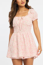 Pink Ditsy Playsuit Puff Sleeve Mini