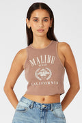 Brown Graphic Tank Sleeveless Washed
