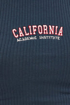 Blue Crop Tank California Embroidered