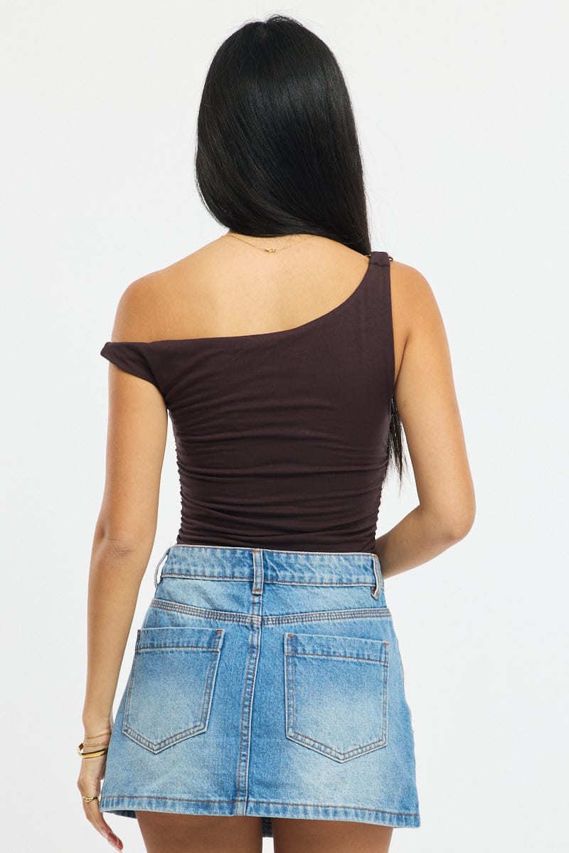 Brown One Shoulder Bodysuit