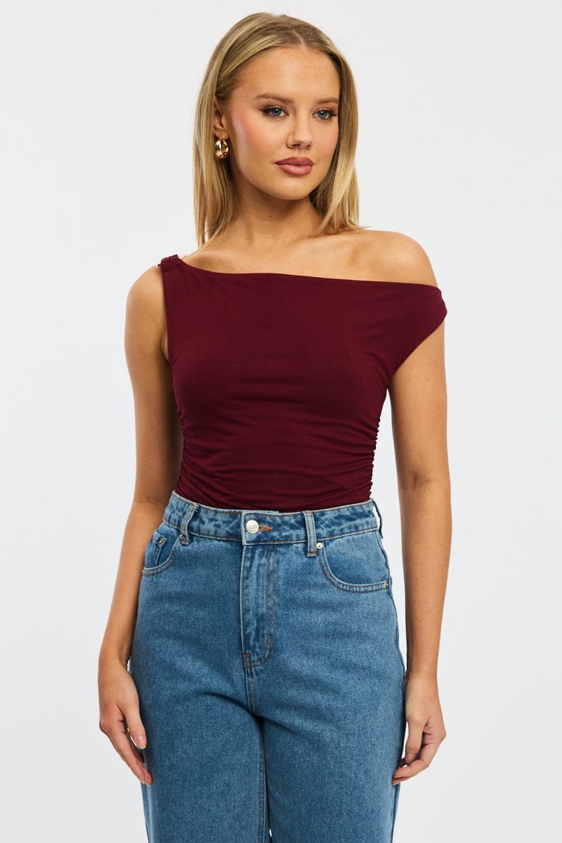 Red One Shoulder Bodysuit