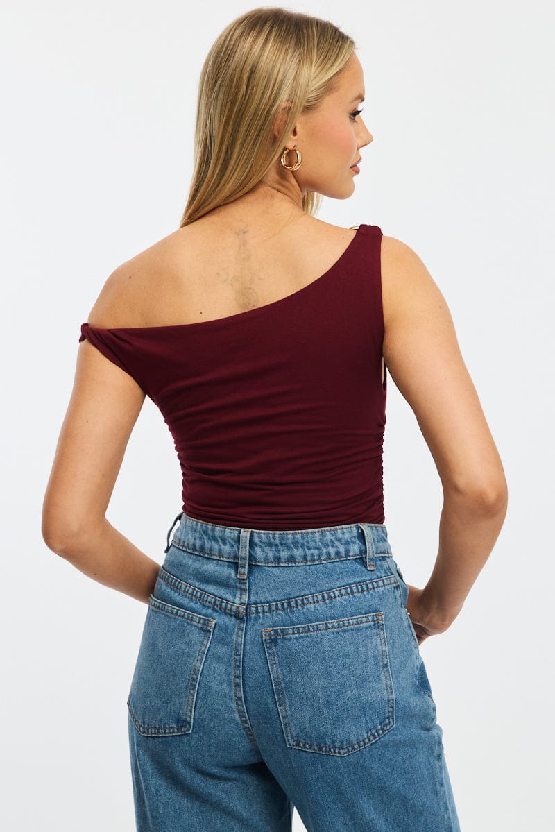 Red One Shoulder Bodysuit