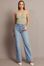 Green Supersoft Bodysuit Halter Neck
