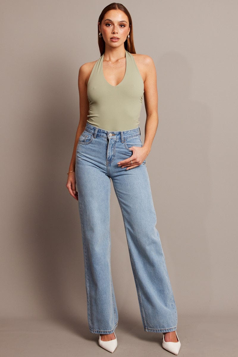 Green Supersoft Bodysuit Halter Neck