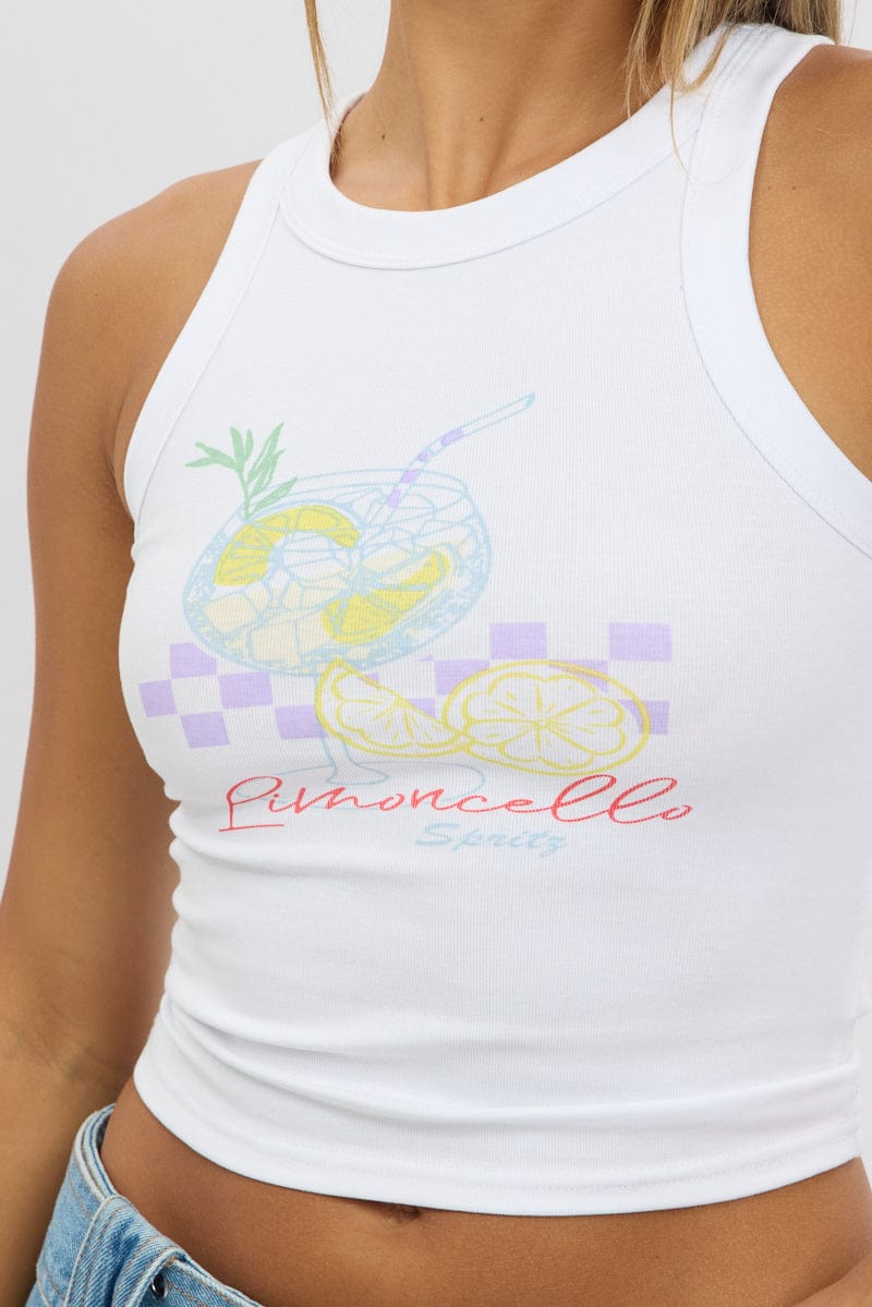 White Graphic Tank Top