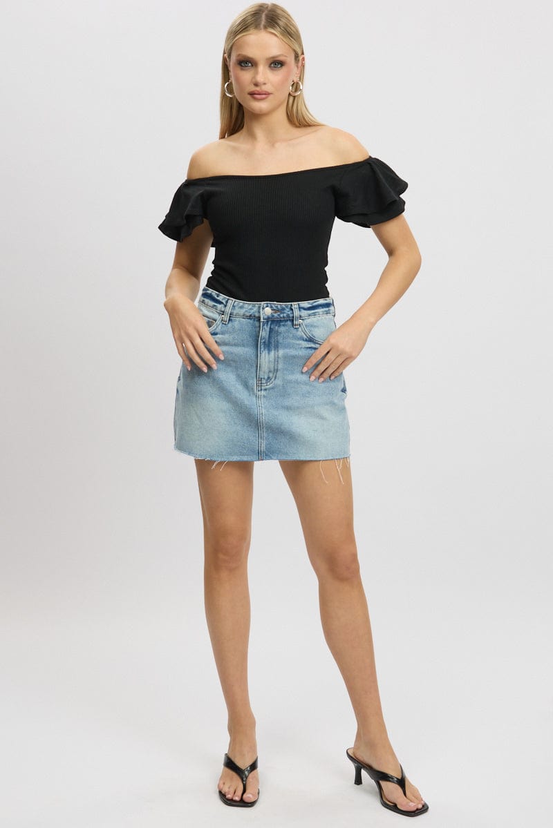 Black Bodysuit Ruffle Sleeve Textured