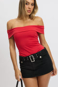 Red Off Shoulder Bodysuit