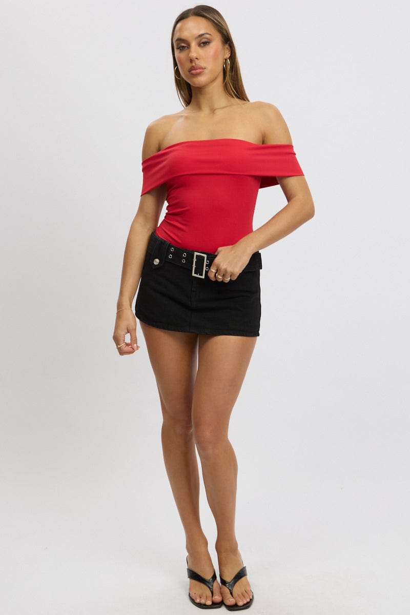 Red Off Shoulder Bodysuit