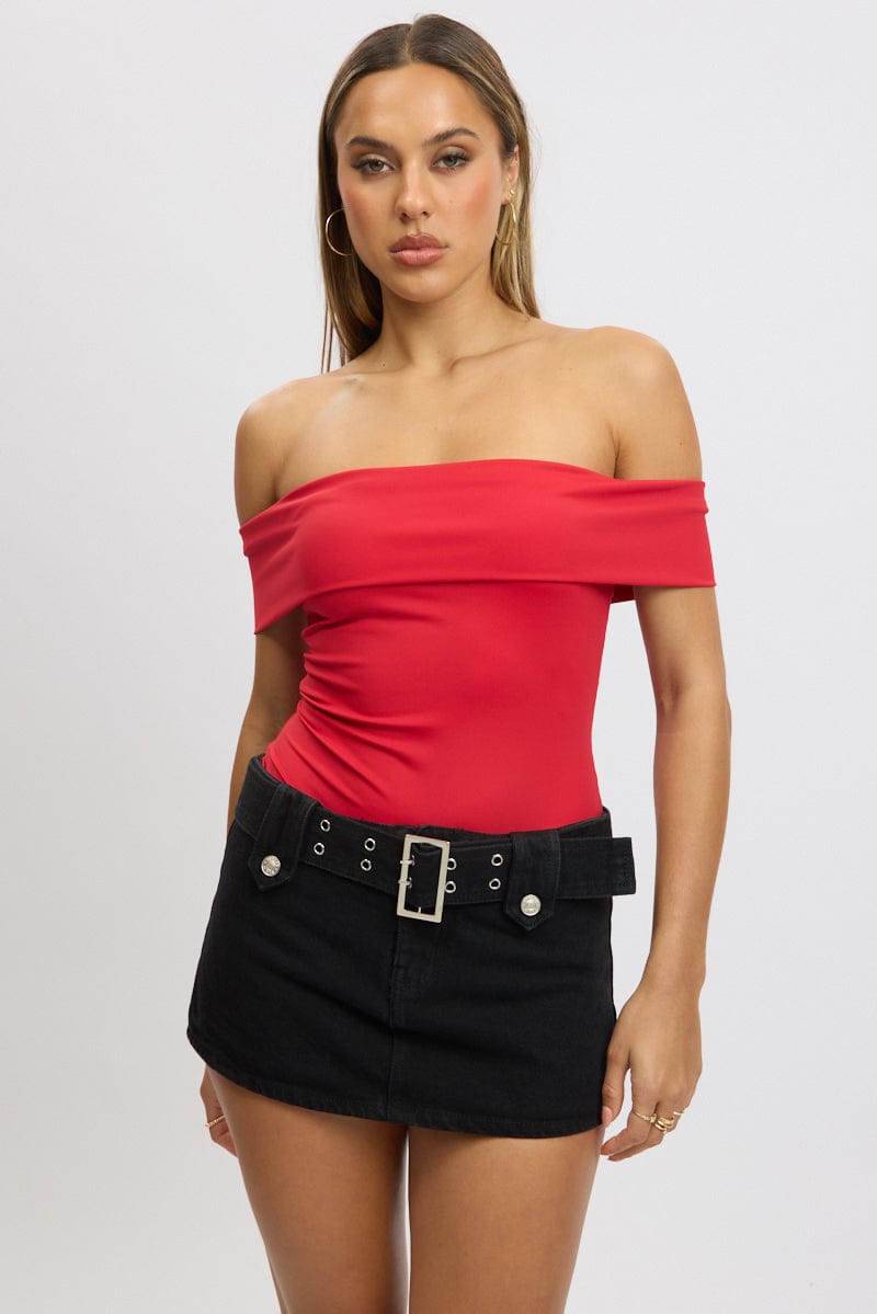 Red Off Shoulder Bodysuit