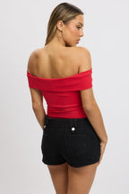 Red Off Shoulder Bodysuit