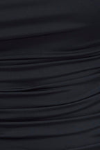 Black Bodysuit Long Sleeve Square Neck Ruched Nylon
