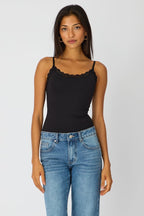 Black Supersoft Bodysuit Singlet Vneck Lace Trim