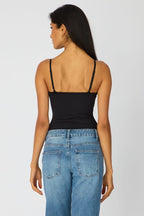 Black Supersoft Bodysuit Singlet Vneck Lace Trim
