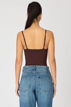 Brown Supersoft Bodysuit Singlet Vneck Lace Trim