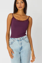 Purple Supersoft Bodysuit Singlet Vneck Lace Trim