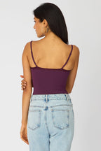 Purple Supersoft Bodysuit Singlet Vneck Lace Trim