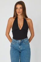 Black Supersoft Bodysuit Sleeveless Vneck