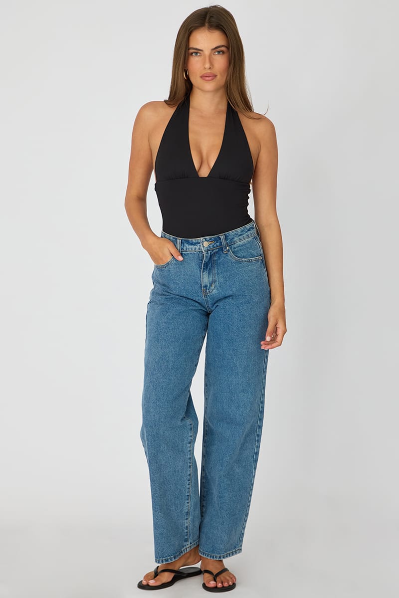 Black Supersoft Bodysuit Sleeveless Vneck