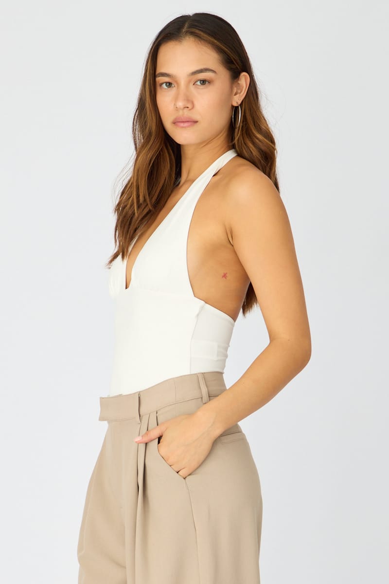 White Supersoft Bodysuit Sleeveless Vneck