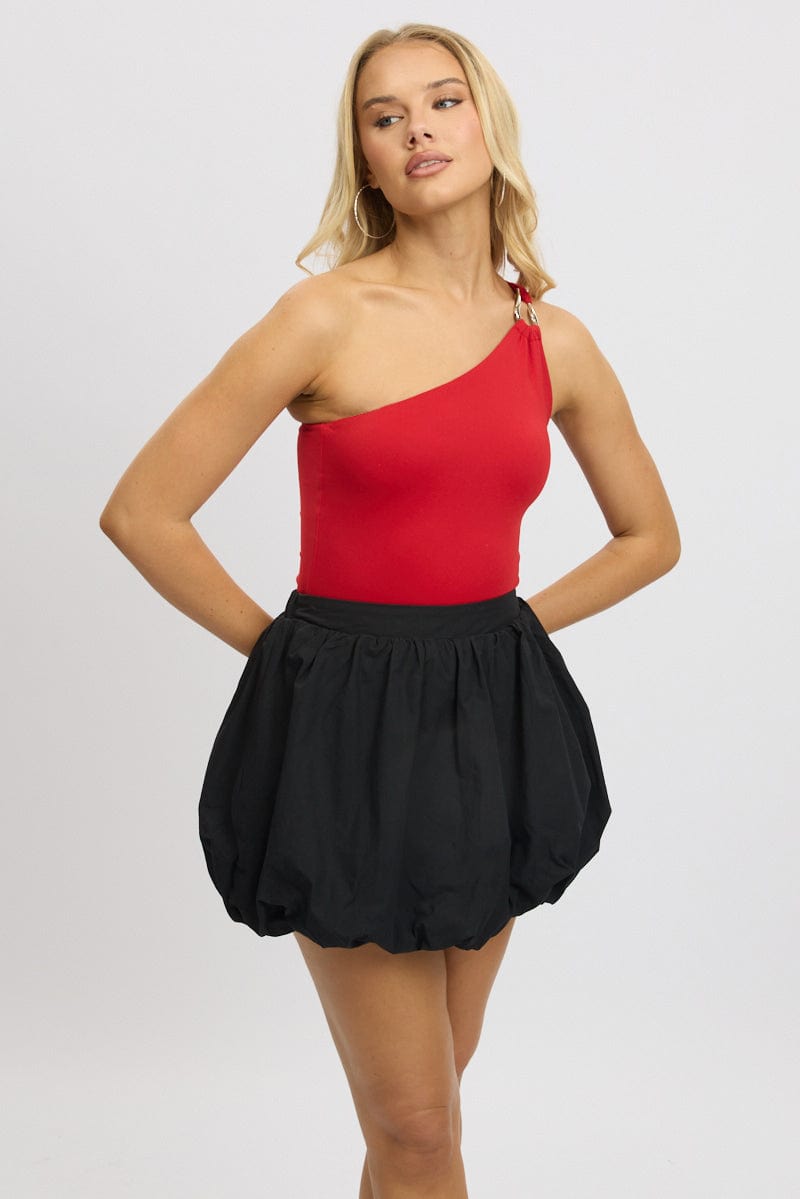 Red Bodysuit One Shoulder Supersoft