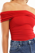 Red Off Shoulder Bodysuit Supersoft