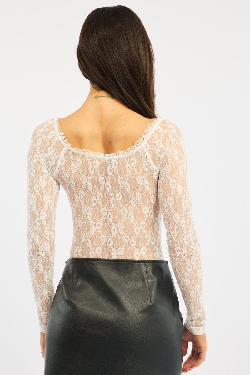 White Lace Bodysuit Long Sleeve