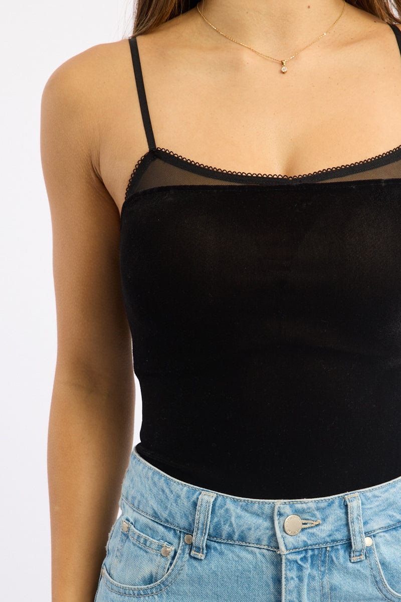 Black Singlet Bodysuit Velvet