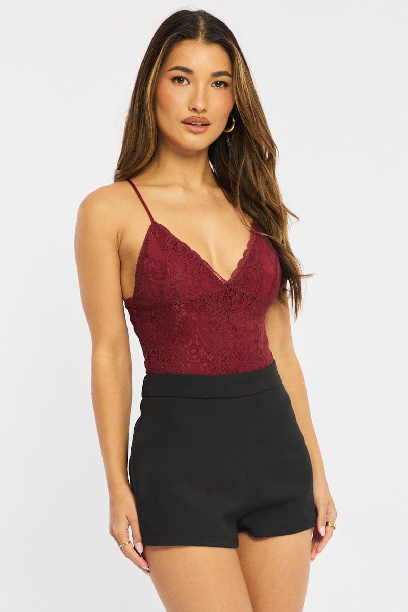 Red Lace Bodysuit Sleeveless