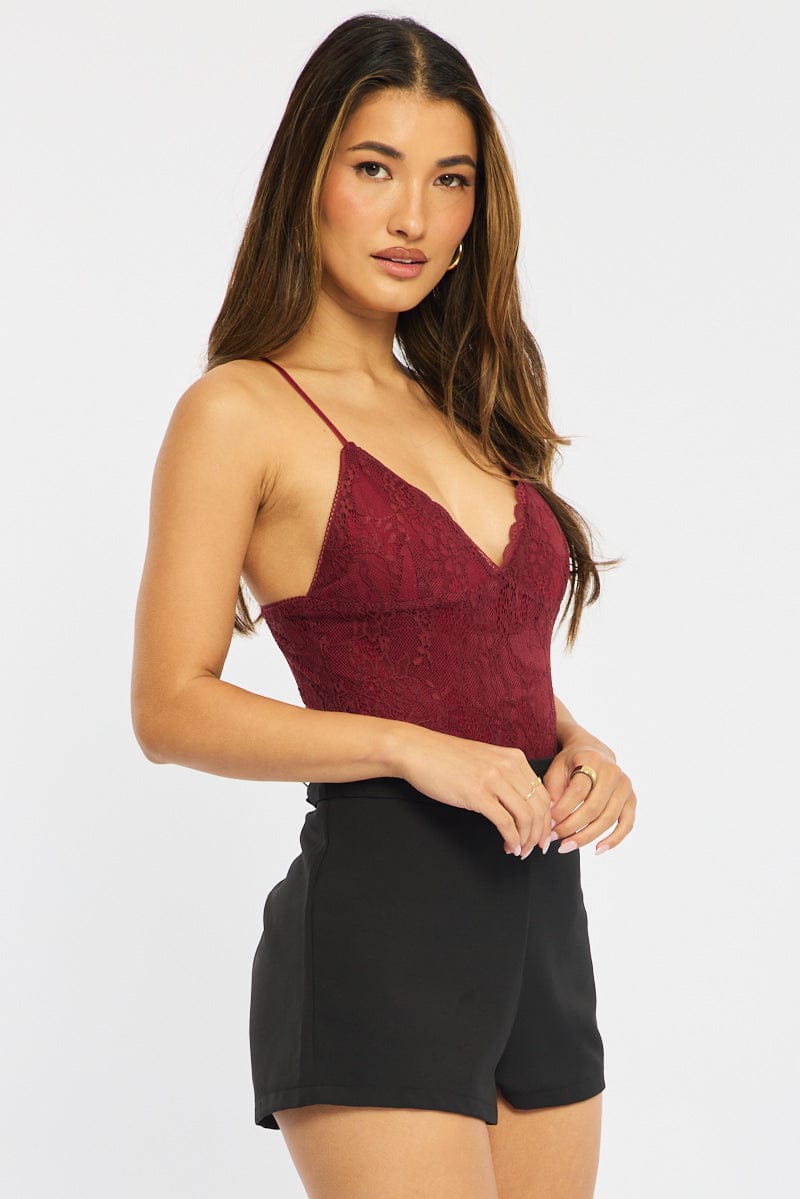 Red Lace Bodysuit Sleeveless