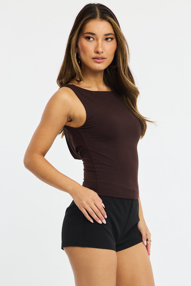 Brown Tank Top Cowl Back