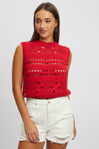 Red Crochet Knit Tank Top