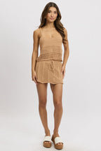 Beige Crochet Knit Tank Top