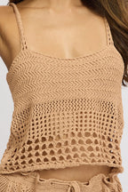Beige Crochet Knit Tank Top