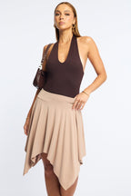 Beige Midi Scarf Skirt Handkerchief Hem Modal Blend