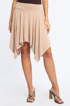Beige Midi Scarf Skirt Handkerchief Hem Modal Blend