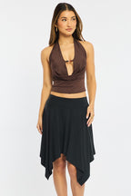 Black Midi Scarf Skirt Handkerchief Hem Modal Blend