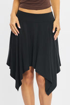 Black Midi Scarf Skirt Handkerchief Hem Modal Blend