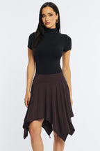 Brown Midi Scarf Skirt Handkerchief Hem Modal Blend