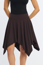 Brown Midi Scarf Skirt Handkerchief Hem Modal Blend