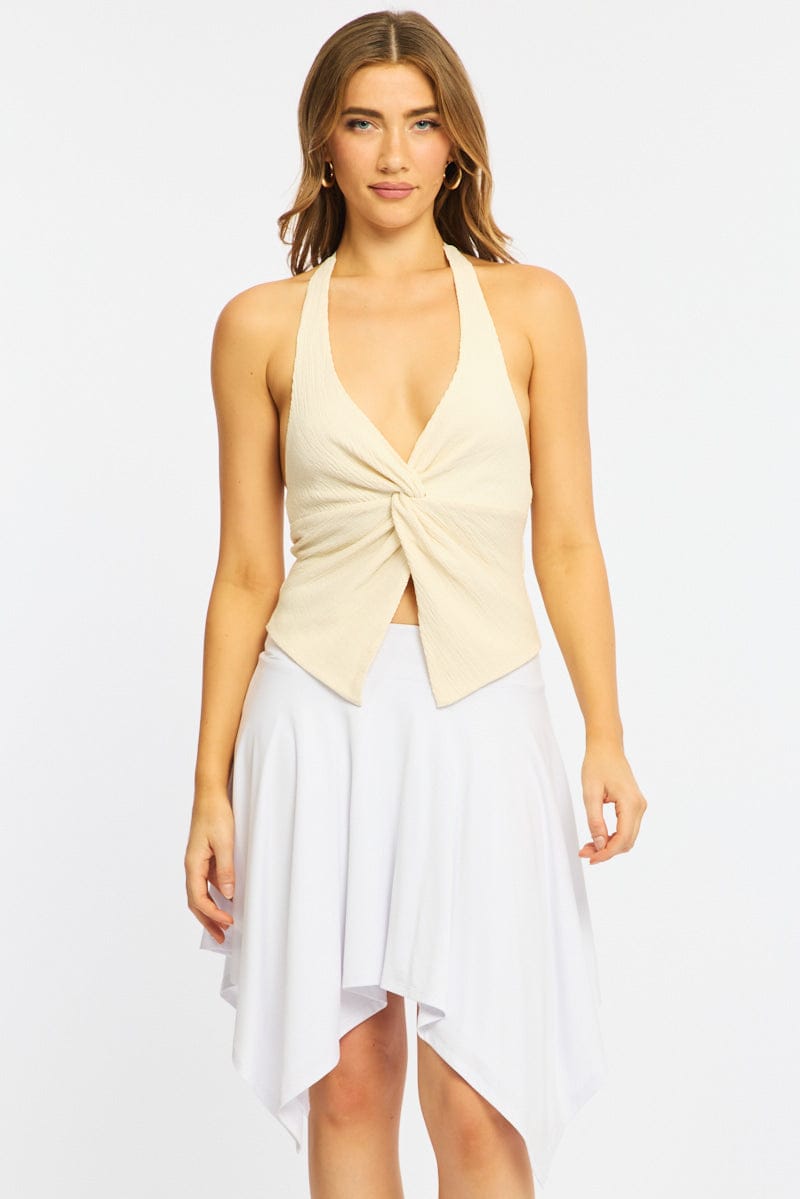 White Midi Scarf Skirt Handkerchief Hem Modal Blend