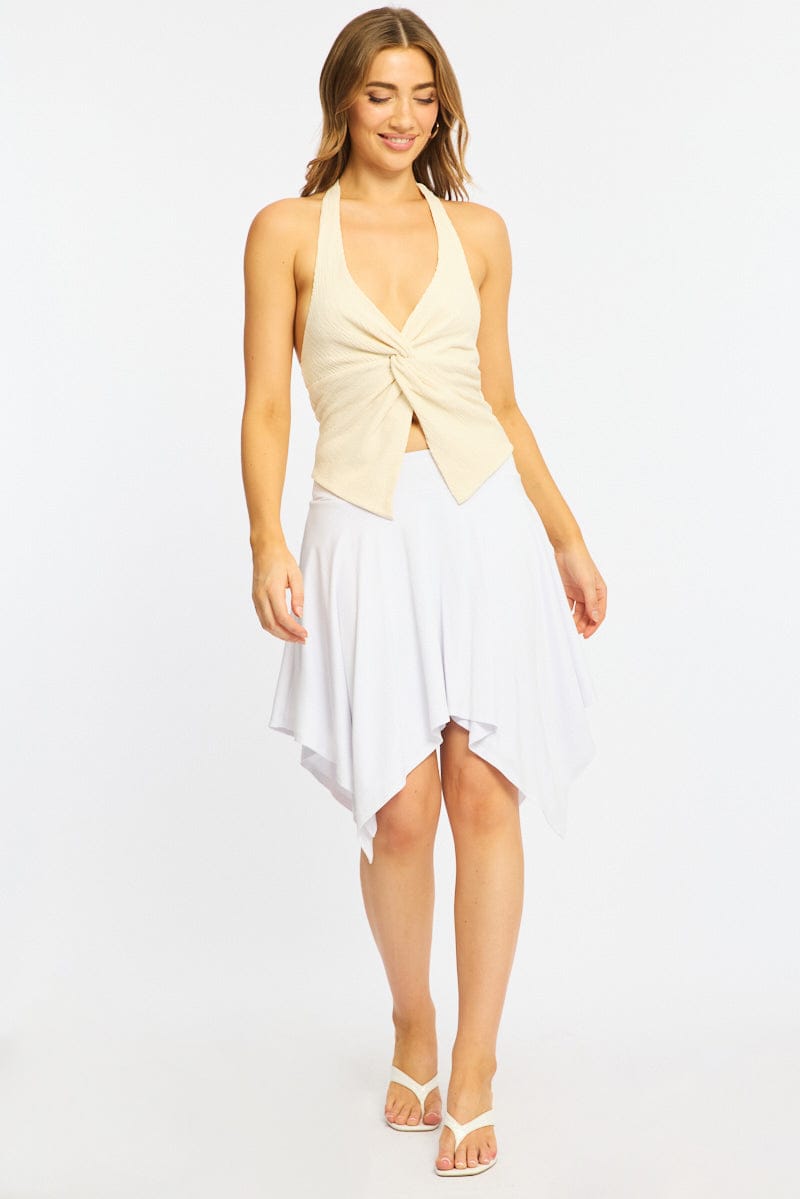 White Midi Scarf Skirt Handkerchief Hem Modal Blend