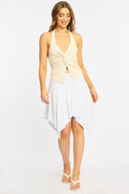 White Midi Scarf Skirt Handkerchief Hem Modal Blend