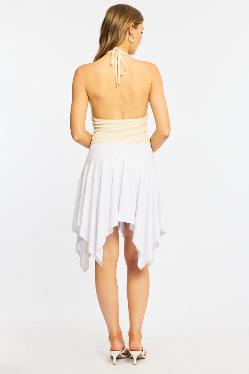 White Midi Scarf Skirt Handkerchief Hem Modal Blend