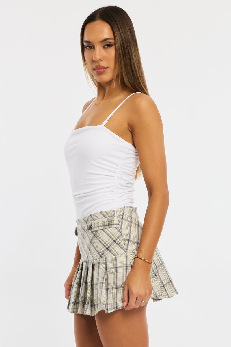 Brown Check Mini Skort Skirt Knife Pleat Buckle Detail