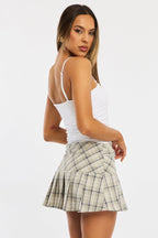 Brown Check Mini Skort Skirt Knife Pleat Buckle Detail