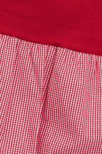 Red Check Bubble Skirt High Rise Rib Waist Mini Balloon