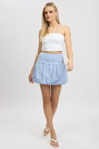 Blue Stripe Bubble Skirt High Rise Rib Waist Mini Balloon