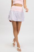 Pink Stripe Bubble Skirt High Rise Rib Waist Mini Balloon