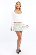 Grey Pleated Skort Skirt High Rise Mini Modal Blend