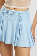 Blue Skater Skirt Mid Rise Ruched Detail Supersoft Mini